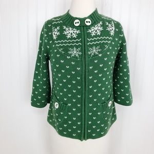 DC Zip Up Cardigan Knit Snowflake 3/4 Sleeve M
